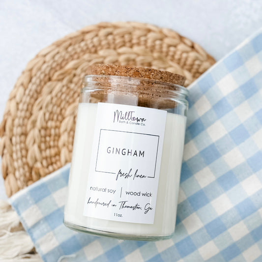 Gingham 100% Natural Soy Wax Wood Wick Candle Thomaston, GA