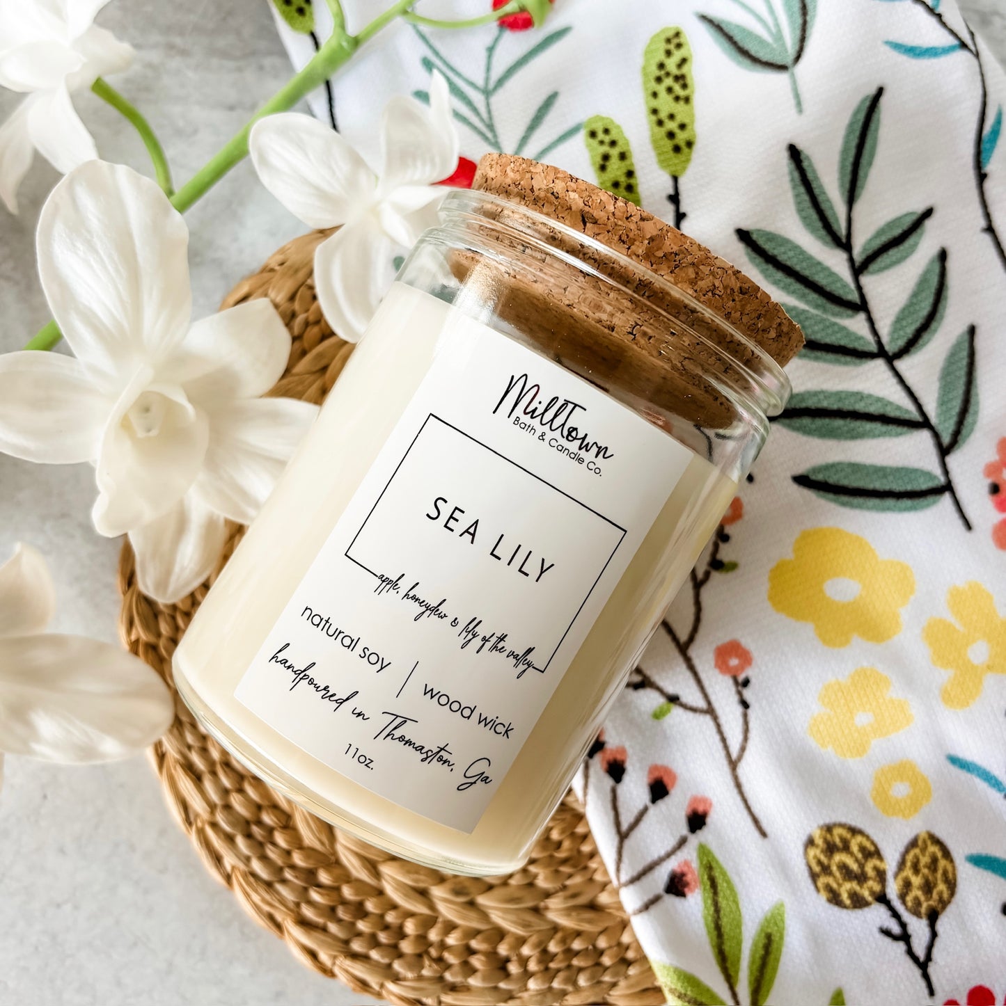 Sea Lily Side Natural Soy Wax Wood Wick Soy Candle Thomaston, GA