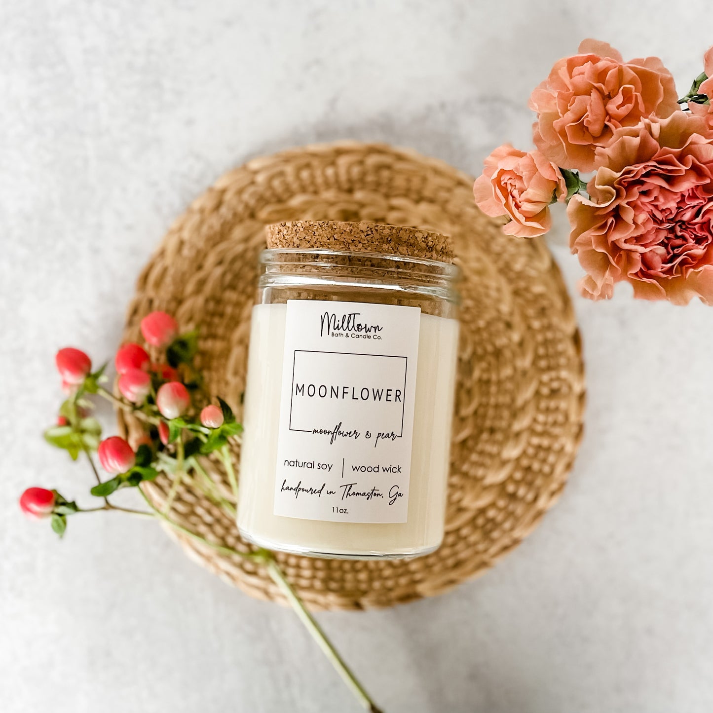 Moonflower  100% Natural Soy Wax Wood Wick Candle Thomaston, GA