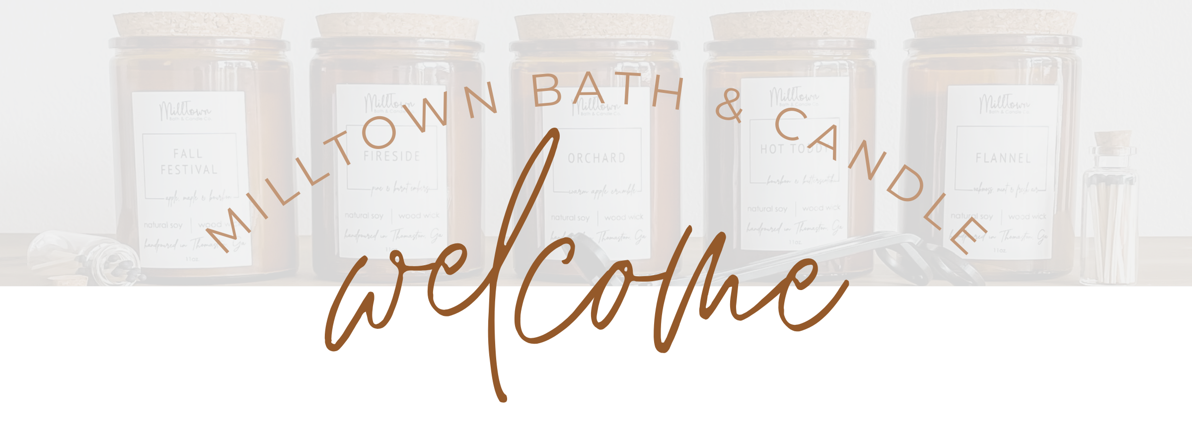 Miltown Bath & Candle branding with candles on a white background