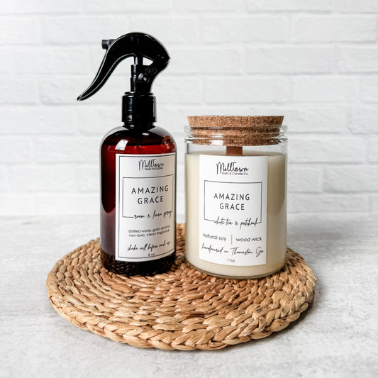 Amazing grace soy candle and non toxic room and linen spray thomaston, ga