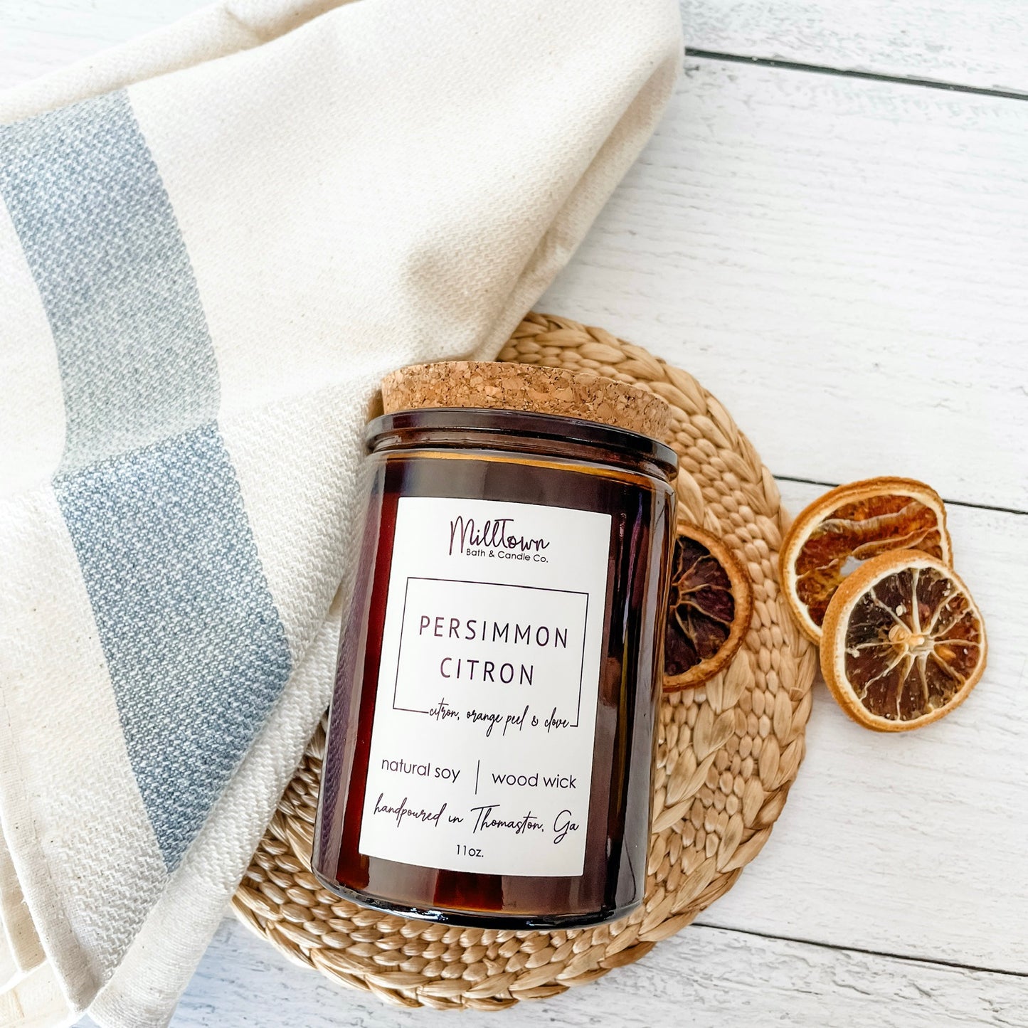 Persimmon Citron Fall 100% Natural Soy Wax Wood Wick Candle Thomaston, GA