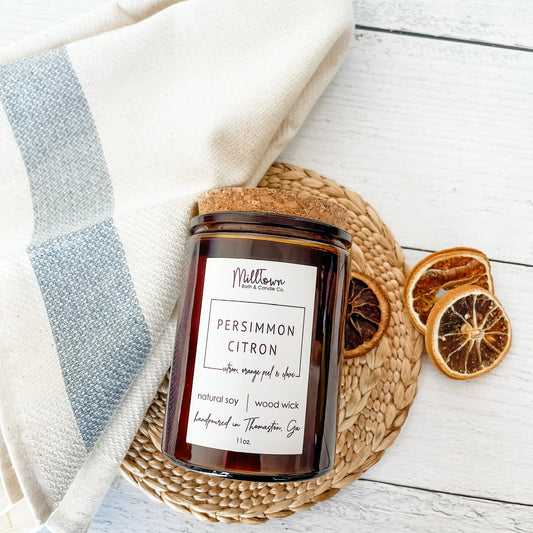 Persimmon Citron Fall 100% Natural Soy Wax Wood Wick Candle Thomaston, GA