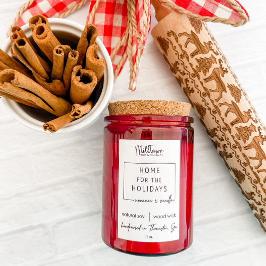 Home for the Holidays Cinnamon Vanilla Holiday Christmas Soy Wax Wood Wick Candle Thomaston, GA